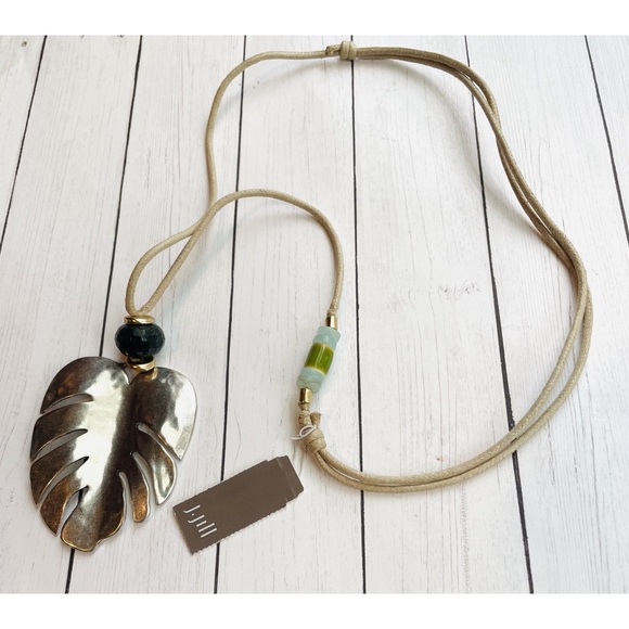 J. Jill Jewelry - NEW NWT J. Jill Adjustable Cord Beaded Silver Leaf Pendant Necklace $39 Retail